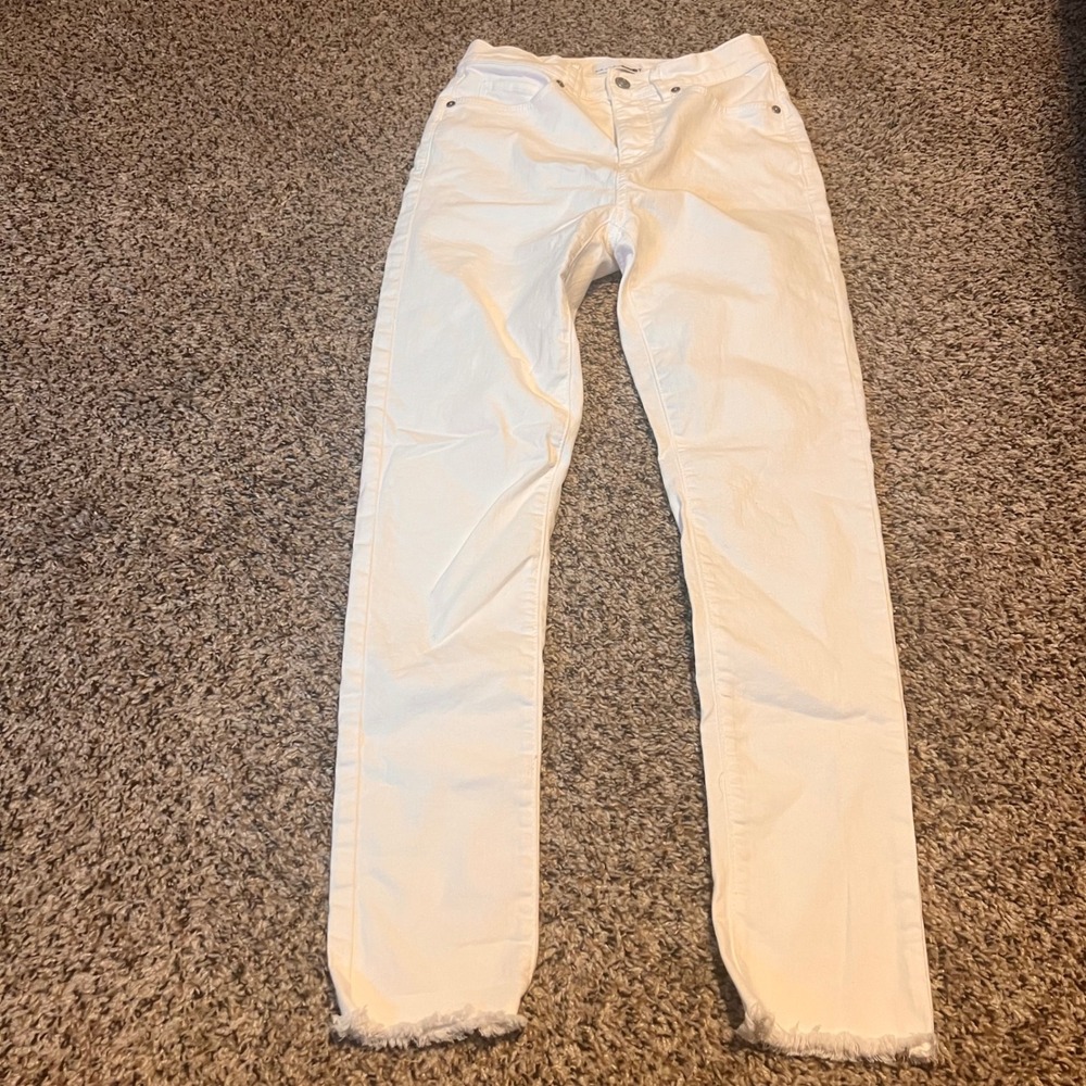 LOFT The Skinny White Denim Jeans Frayed Hem Women's Size 25